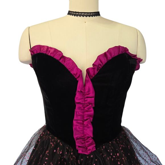 Gunne Sax Vintage 80s Velvet Ruffle Midi Prom Dress Size S Black Purple Sparkle - Picture 3 of 8